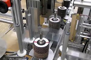 Full automatic labelling & shrinking machines of flap discs made in Germany
